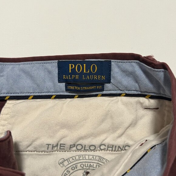 Polo Ralph Lauren Pants Stretch Straight Fit Chino Preppy Maroon Mens size 32x30 - Picture 6 of 7